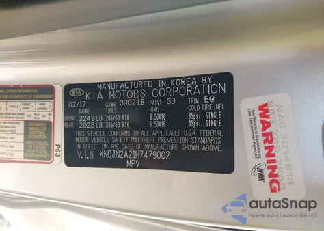 2017 Kia Soul z USA, uszkodzony, nr VIN KNDJN2A21H7479002